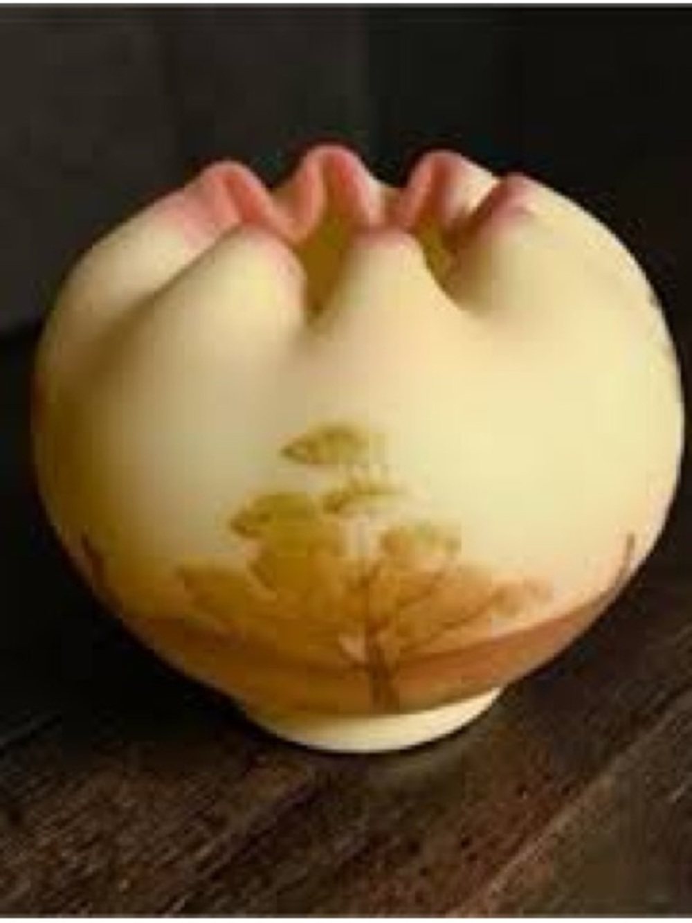 Fenton Scenic On Burmese Glass HP Rose Bowl Hand Painted Gloria Finn - Picture 6 of 6